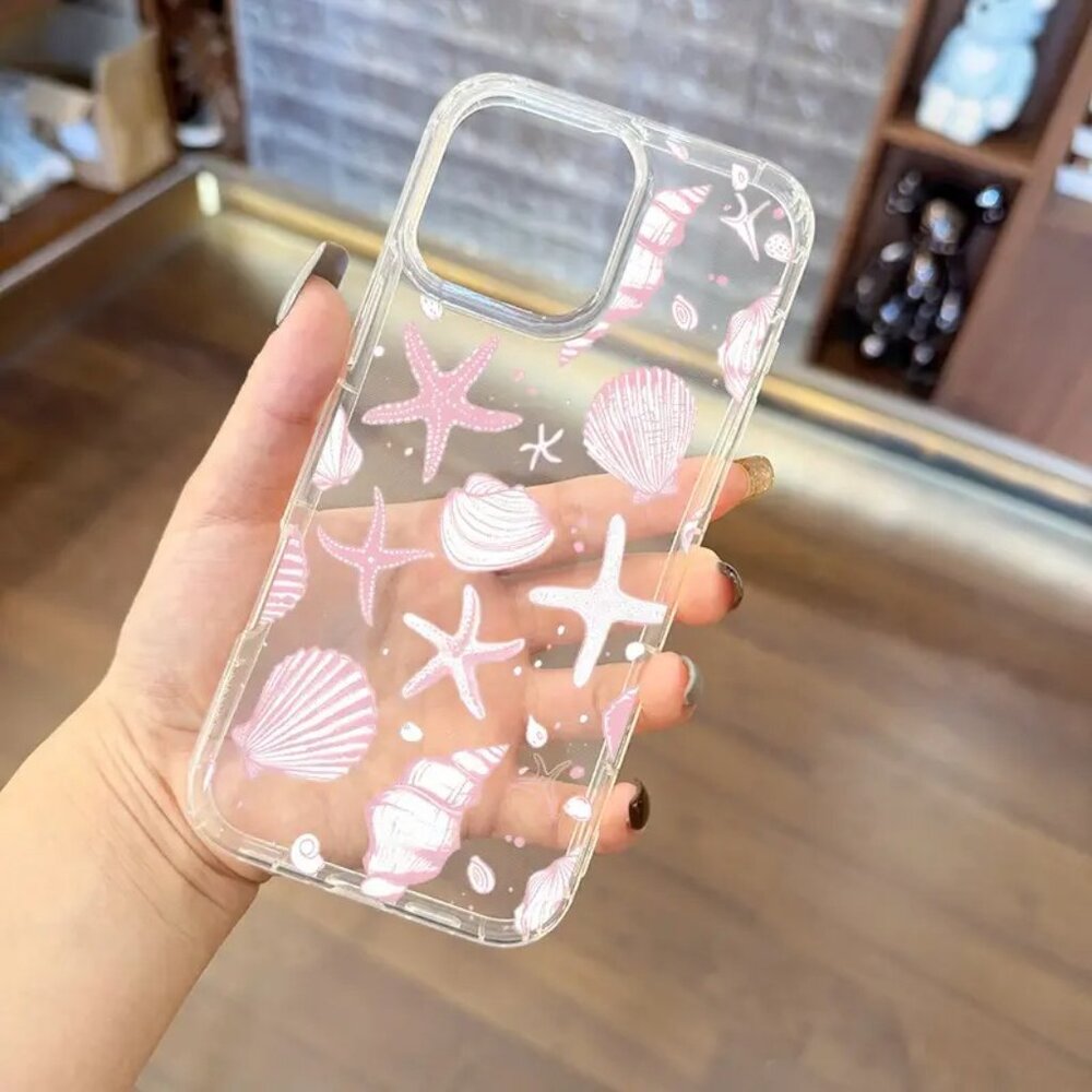 Apple iPhone 16 Pro Max Clear Pink Seashell & Starfish Protection phone case